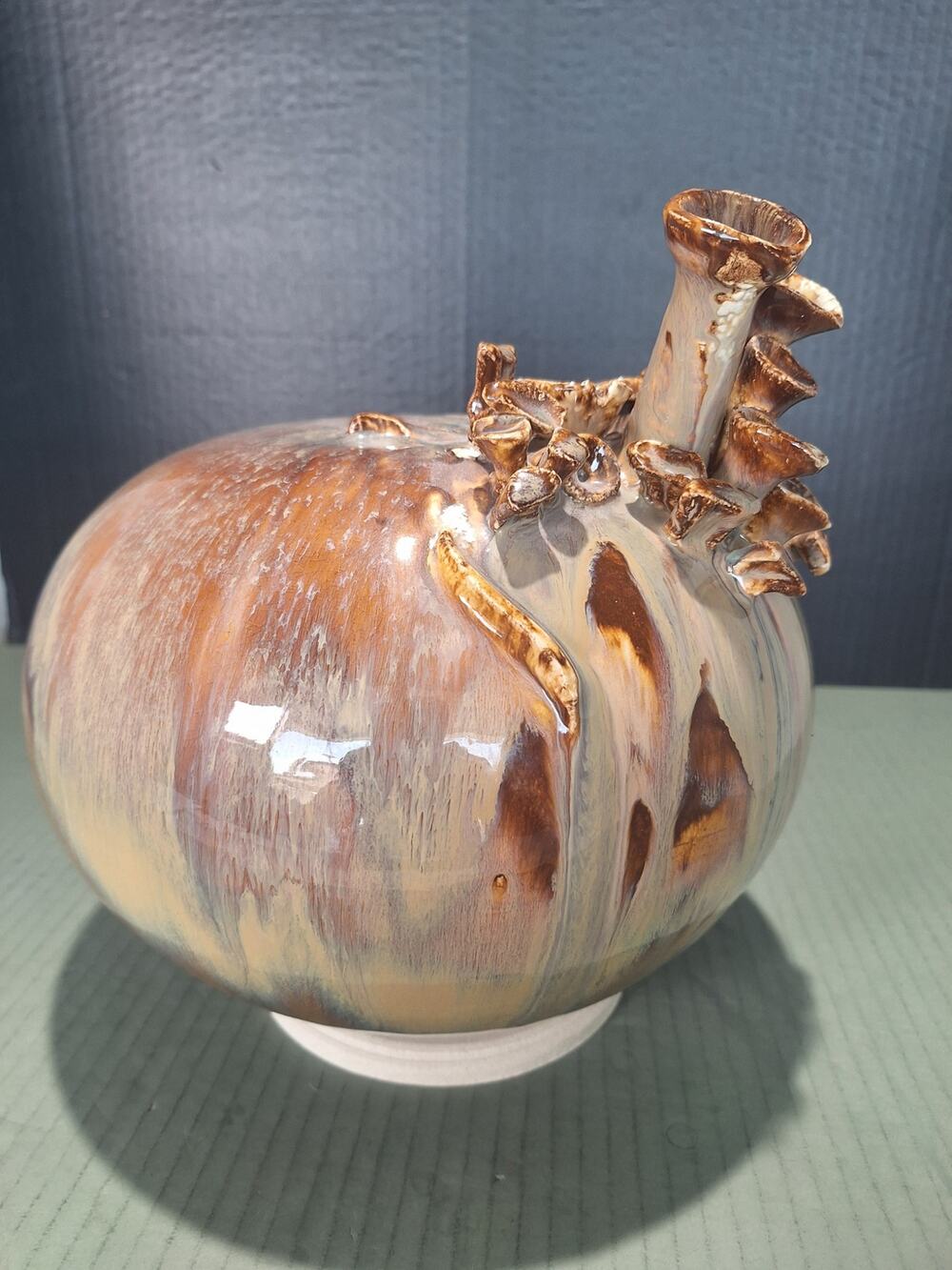 Signed KW Studio Pottery Sculptural Organic Multi Spout Vessel 10in 8lb Vintage